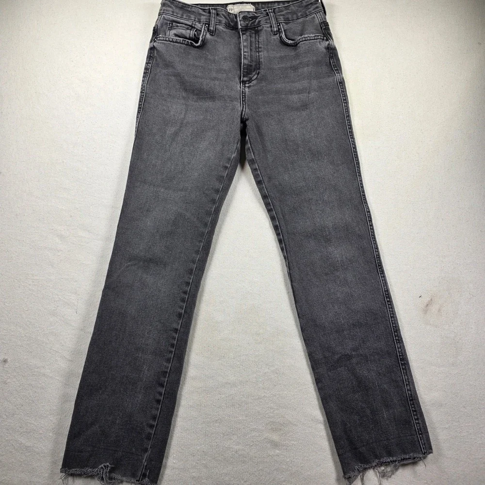 Free People Womens Straight Leg Jeans Washed Black Raw Hem Size 27 H660